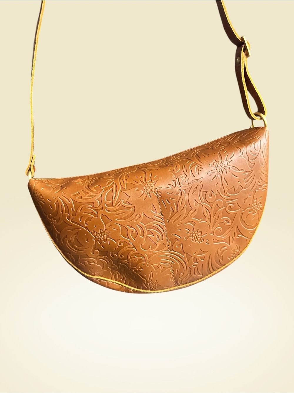 Portland Leather Brown Embossed Half-Moon Crossbody